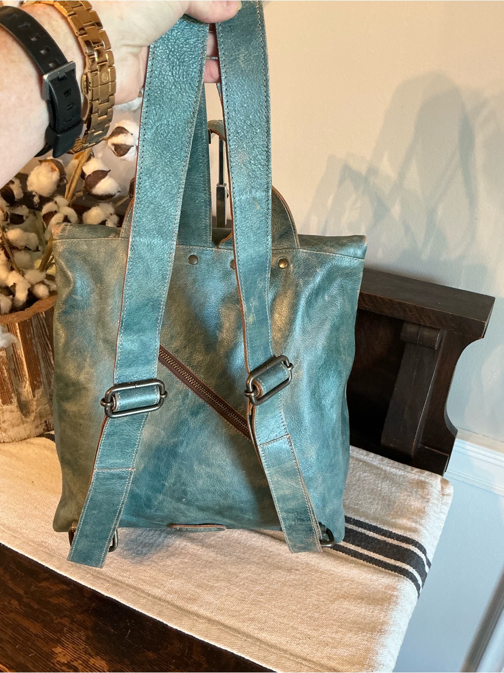 Nwot Bed Stu Leather Howie Flapover Leather Backpack Teal Lux Retail $365 — image 3 of 8